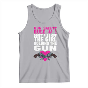 Funny Gun Girls Tank Top Gun Safety Rule Don't Piss Of The Girl Holding The Gun Owner TS02 Athletic Heather Print Your Wear