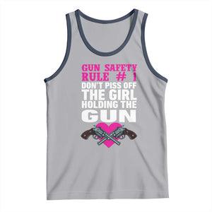 Funny Gun Girls Tank Top Gun Safety Rule Don't Piss Of The Girl Holding The Gun Owner TS02 Athletic Heather Navy Print Your Wear