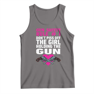 Funny Gun Girls Tank Top Gun Safety Rule Don't Piss Of The Girl Holding The Gun Owner TS02 Deep Heather Print Your Wear