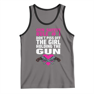 Funny Gun Girls Tank Top Gun Safety Rule Don't Piss Of The Girl Holding The Gun Owner TS02 Deep Heather Black Print Your Wear