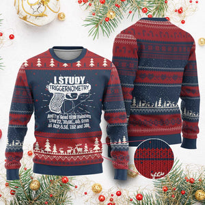 Funny Gun Lover Ugly Christmas Sweater I Study Triggernometry Good With Numbers Guns Owner Enthusiast Gift TS02 Burgundy Print Your Wear