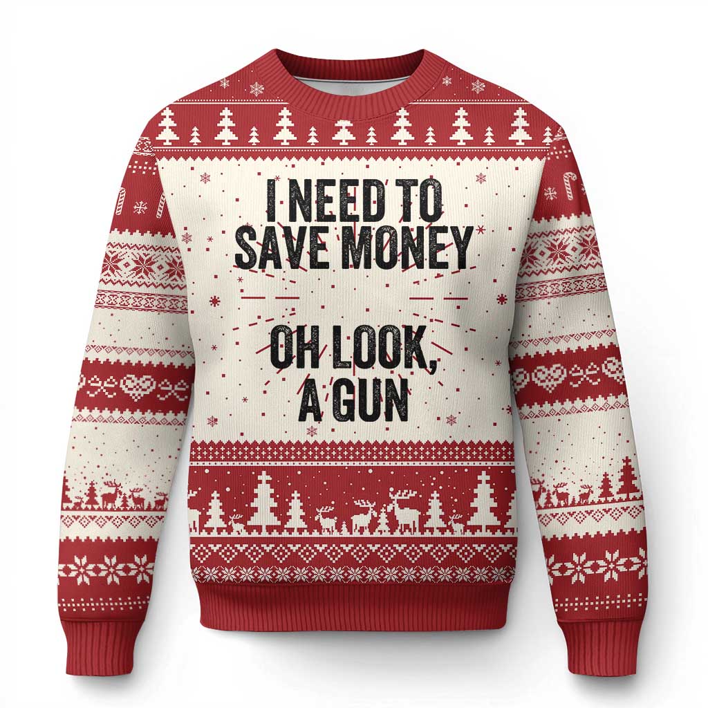 Funny Gun Collector Ugly Christmas Sweater I Need To Save Money Oh Look A Gun TS02 Red Print Your Wear