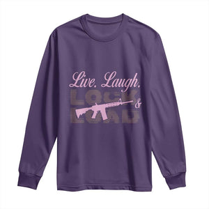 Funny Gun Girls Long Sleeve Shirt Live Laugh Lock And Load Guns Lover Girl Owner 2A TS02 Purple Print Your Wear