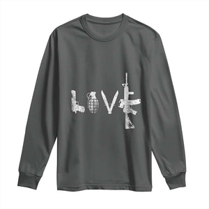 Gun Lover Long Sleeve Shirt LOVE AR15 Handgun Grenade TS02 Dark Heather Print Your Wear