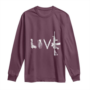 Gun Lover Long Sleeve Shirt LOVE AR15 Handgun Grenade TS02 Maroon Print Your Wear