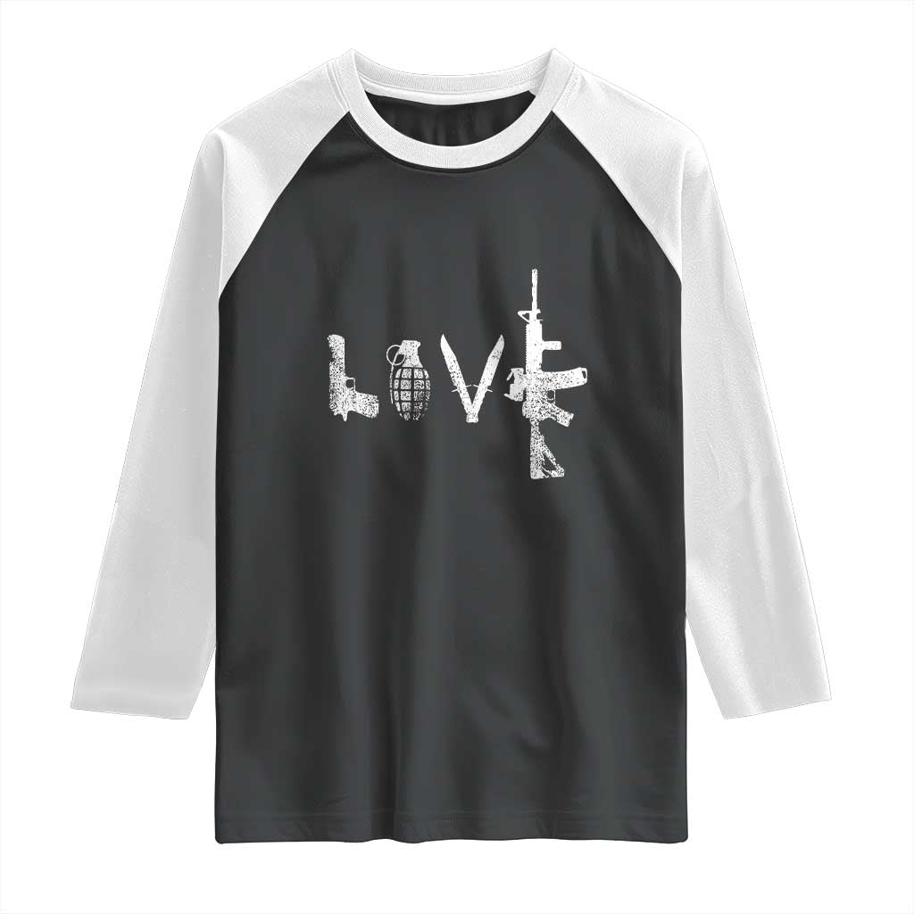 Gun Lover Raglan Shirt LOVE AR15 Handgun Grenade TS02 Black White Print Your Wear