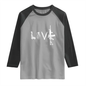 Gun Lover Raglan Shirt LOVE AR15 Handgun Grenade TS02 Sport Gray Black Print Your Wear