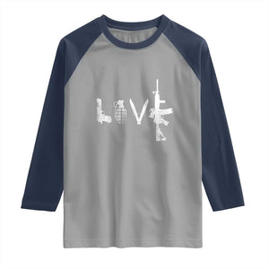 Gun Lover Raglan Shirt LOVE AR15 Handgun Grenade TS02 Sport Gray Navy Print Your Wear