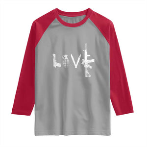 Gun Lover Raglan Shirt LOVE AR15 Handgun Grenade TS02 Sport Gray Red Print Your Wear