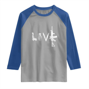 Gun Lover Raglan Shirt LOVE AR15 Handgun Grenade TS02 Sport Gray Royal Print Your Wear