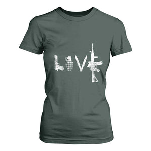 Gun Lover T Shirt For Women LOVE AR15 Handgun Grenade TS02 Dark Forest Green Print Your Wear