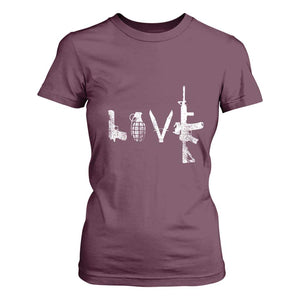 Gun Lover T Shirt For Women LOVE AR15 Handgun Grenade TS02 Maroon Print Your Wear