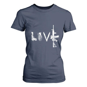 Gun Lover T Shirt For Women LOVE AR15 Handgun Grenade TS02 Navy Print Your Wear