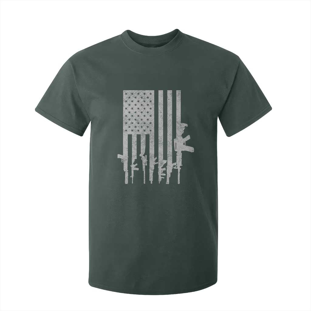 American Flag Rifle Guns T Shirt For Kid Cool Pro Gun Retro Distressed TS02 Dark Forest Green Print Your Wear