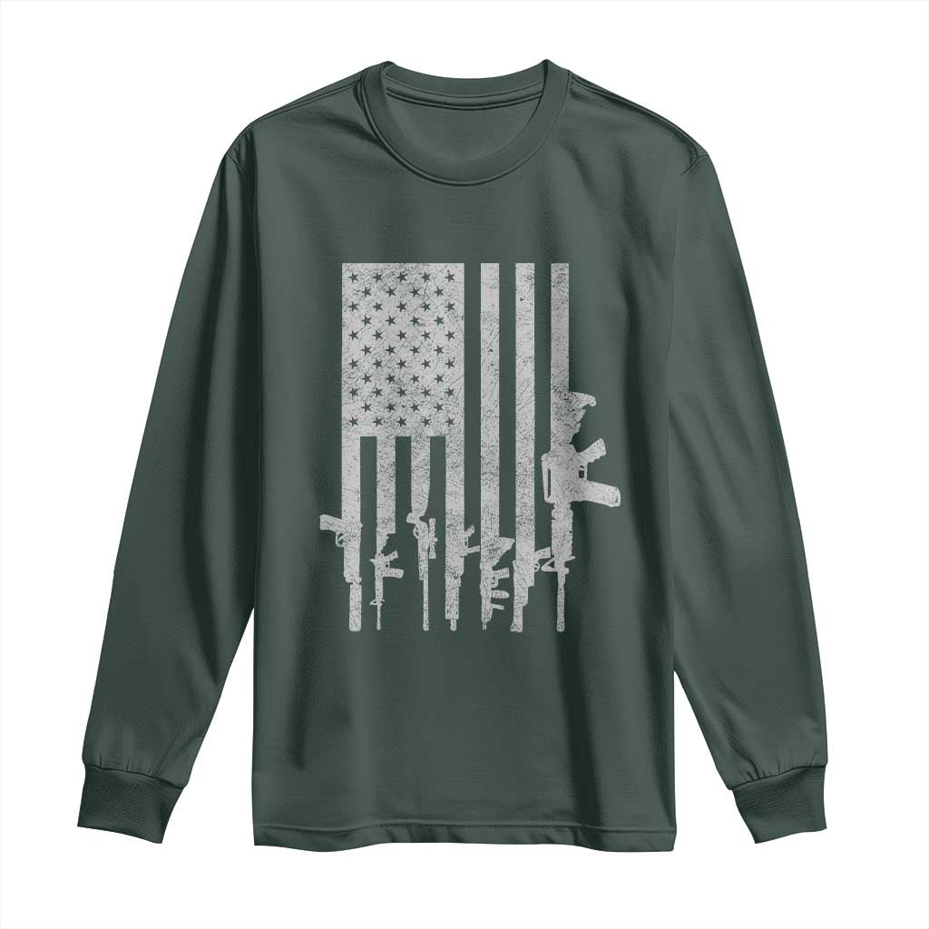 American Flag Rifle Guns Long Sleeve Shirt Cool Pro Gun Retro Distressed TS02 Dark Forest Green Print Your Wear