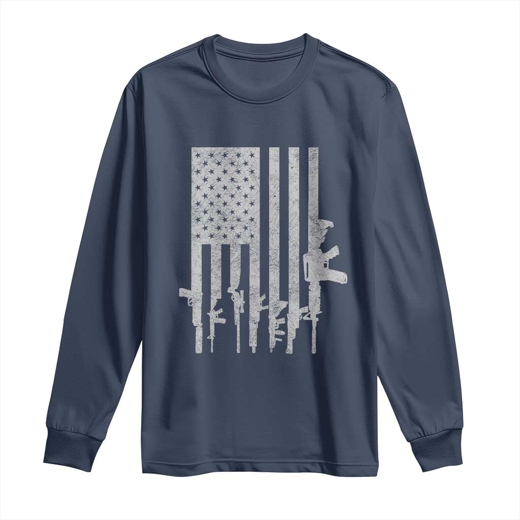 American Flag Rifle Guns Long Sleeve Shirt Cool Pro Gun Retro Distressed TS02 Navy Print Your Wear