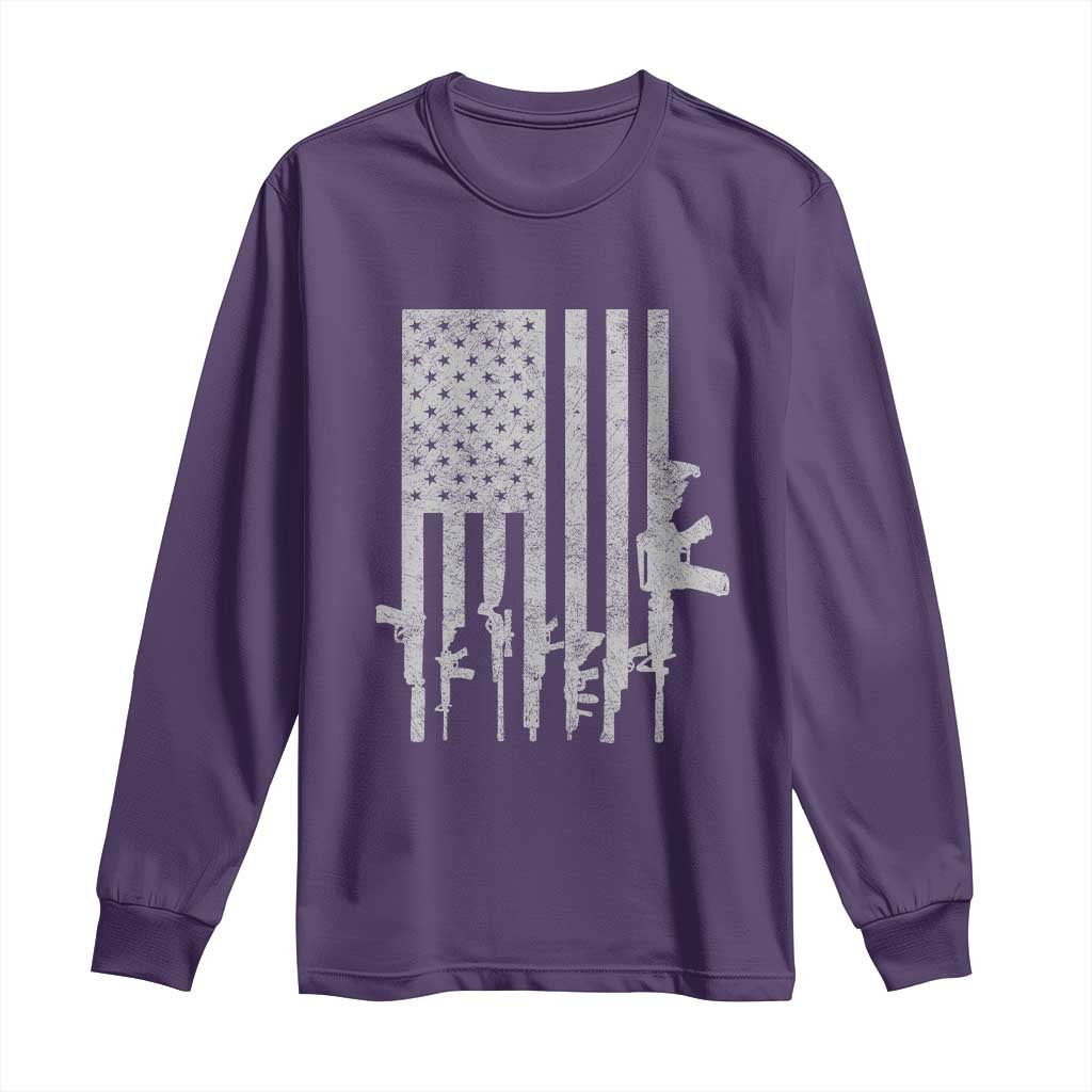 American Flag Rifle Guns Long Sleeve Shirt Cool Pro Gun Retro Distressed TS02 Purple Print Your Wear