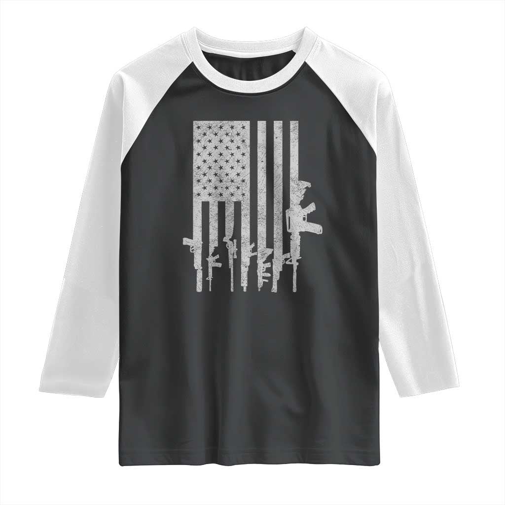 American Flag Rifle Guns Raglan Shirt Cool Pro Gun Retro Distressed TS02 Black White Print Your Wear