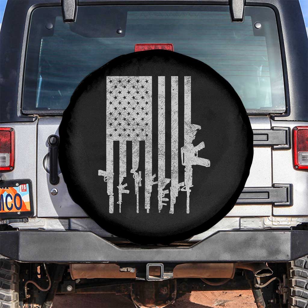 American Flag Rifle Guns Spare Tire Cover Cool Pro Gun Retro Distressed TS02 No hole Black Print Your Wear