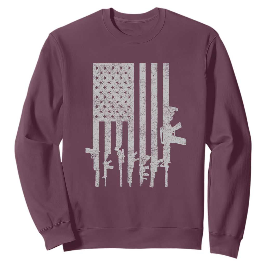 American Flag Rifle Guns Sweatshirt Cool Pro Gun Retro Distressed TS02 Maroon Print Your Wear