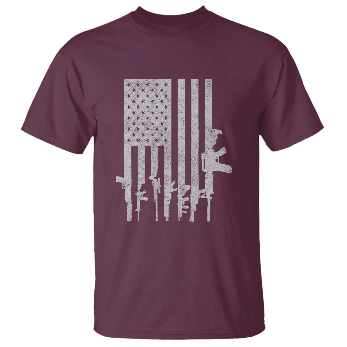 American Flag Rifle Guns T Shirt Cool Pro Gun Retro Distressed TS02 Maroon Print Your Wear