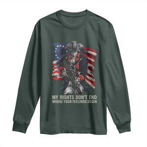 Gun Right 2A Long Sleeve Shirt My Rights Don't End Where Your Feelings Begin Retro Betsy Ross Flag TS02 Dark Forest Green Print Your Wear