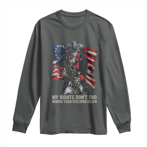 Gun Right 2A Long Sleeve Shirt My Rights Don't End Where Your Feelings Begin Retro Betsy Ross Flag TS02 Dark Heather Print Your Wear