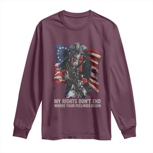 Gun Right 2A Long Sleeve Shirt My Rights Don't End Where Your Feelings Begin Retro Betsy Ross Flag TS02 Maroon Print Your Wear