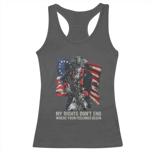 Gun Right 2A Racerback Tank Top My Rights Don't End Where Your Feelings Begin Retro Betsy Ross Flag TS02 Dark Heather Print Your Wear