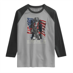 Gun Right 2A Raglan Shirt My Rights Don't End Where Your Feelings Begin Retro Betsy Ross Flag TS02 Sport Gray Black Print Your Wear