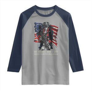 Gun Right 2A Raglan Shirt My Rights Don't End Where Your Feelings Begin Retro Betsy Ross Flag TS02 Sport Gray Navy Print Your Wear