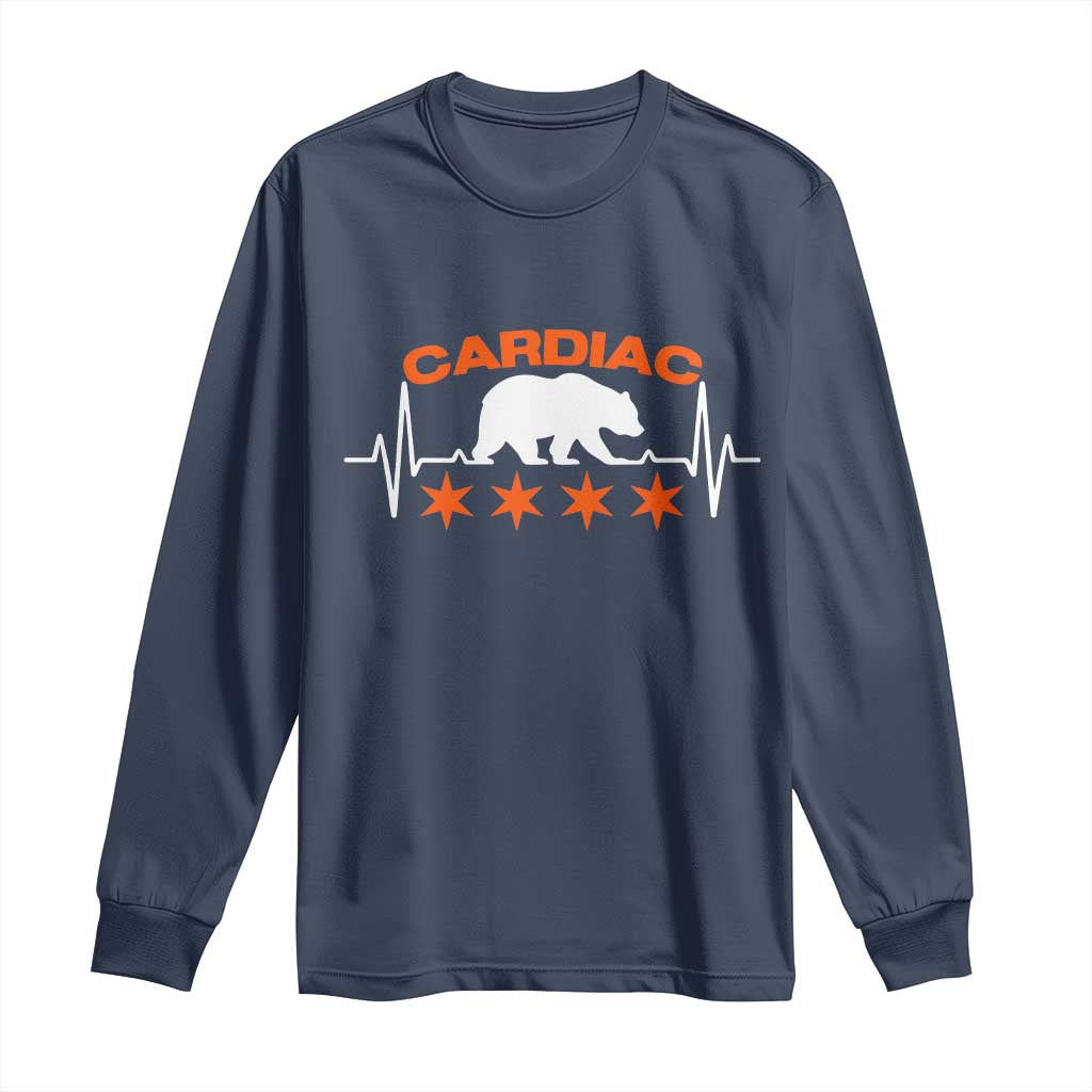 Cardiac Bear Heart Rate Long Sleeve Shirt Funny Heart-Stopping Game Day Sport Fans TS02 Navy Print Your Wear