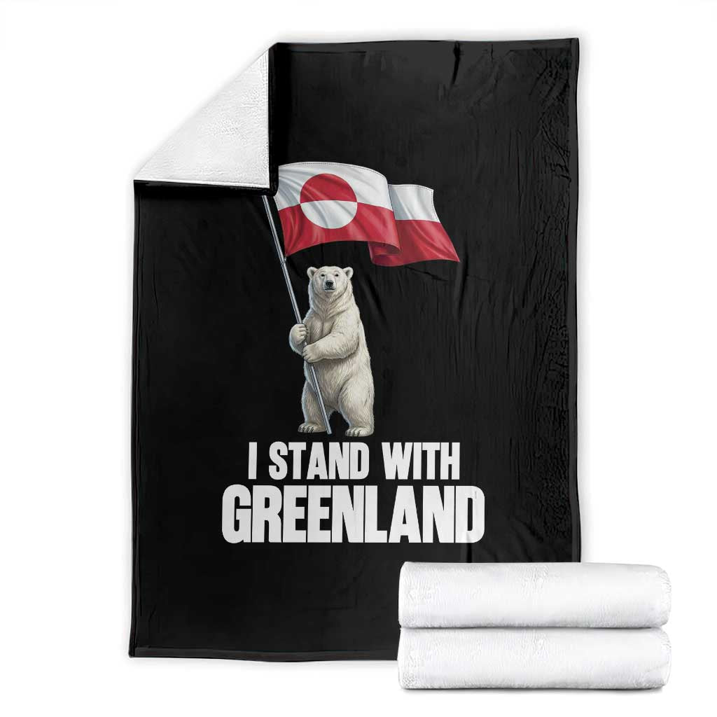 I Stand With Greenland Throw Blanket Cute Polar Bear Holding Flag Political Support TS02 Black Print Your Wear