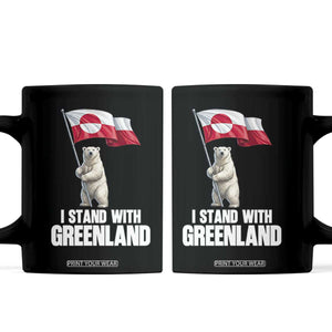 I Stand With Greenland Coffee Mug Cute Polar Bear Holding Flag Political Support TS02 Black Print Your Wear
