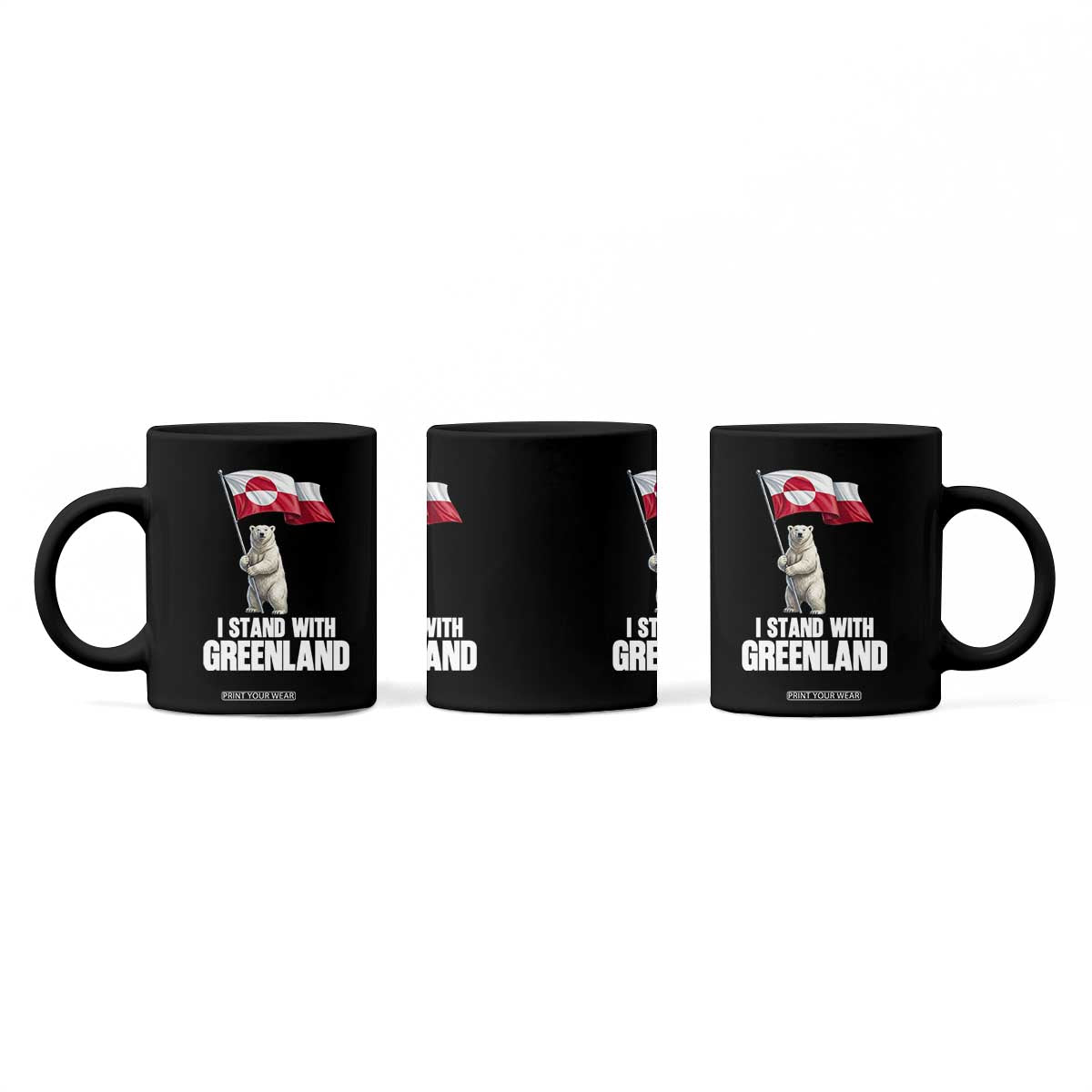I Stand With Greenland Coffee Mug Cute Polar Bear Holding Flag Political Support TS02 Print Your Wear