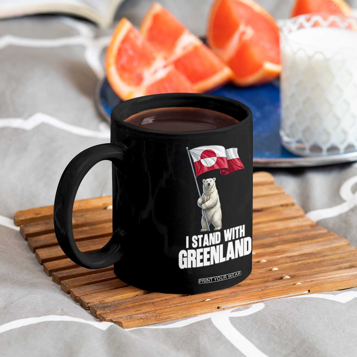 I Stand With Greenland Coffee Mug Cute Polar Bear Holding Flag Political Support TS02 Print Your Wear