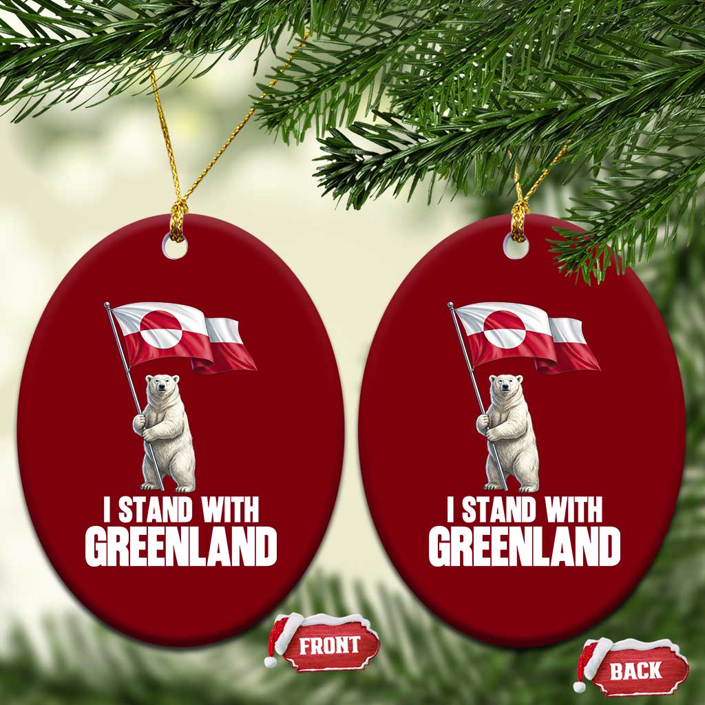 I Stand With Greenland Ceramic Ornament Cute Polar Bear Holding Flag Political Support TS02 Print Your Wear