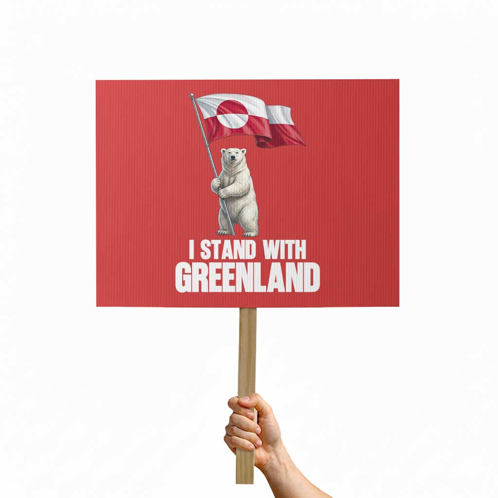 I Stand With Greenland Protest Sign Cute Polar Bear Holding Flag Political Support TS02 Horizontal 18