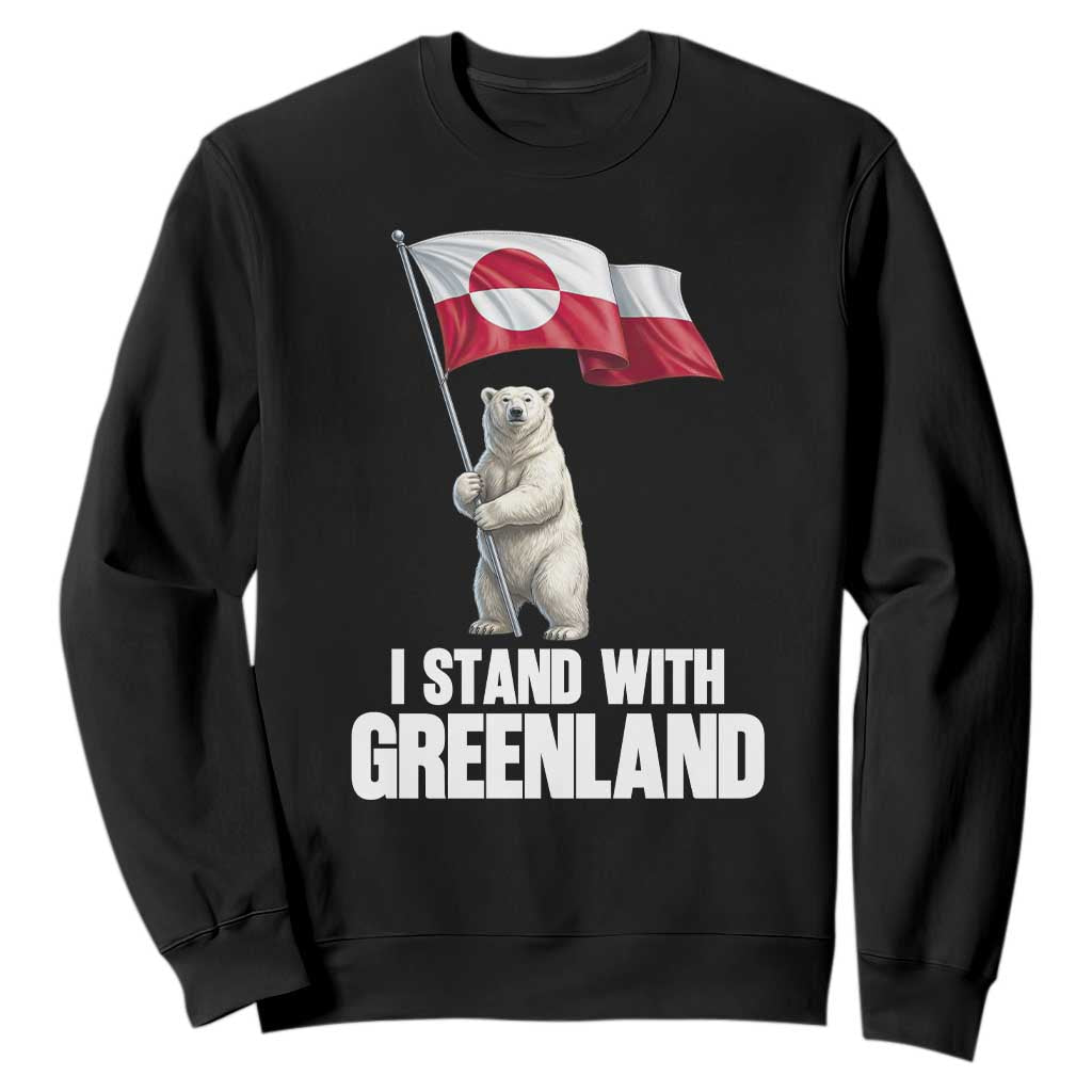 I Stand With Greenland Sweatshirt Cute Polar Bear Holding Flag Political Support TS02 Black Print Your Wear