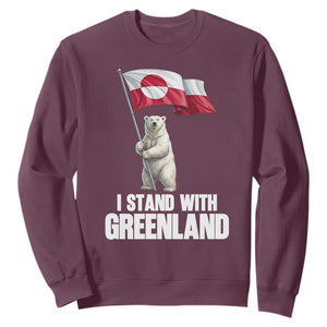 I Stand With Greenland Sweatshirt Cute Polar Bear Holding Flag Political Support TS02 Maroon Print Your Wear