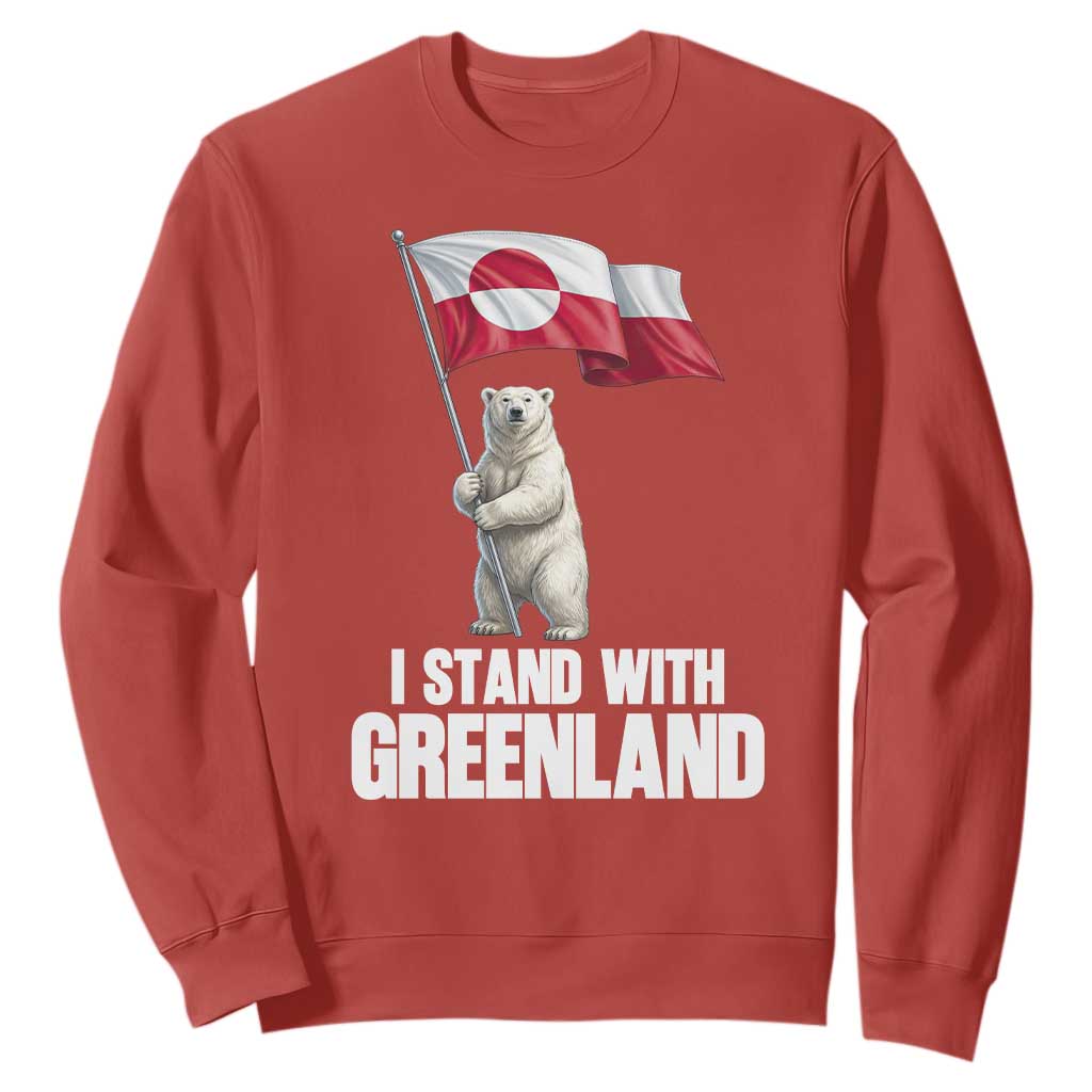 I Stand With Greenland Sweatshirt Cute Polar Bear Holding Flag Political Support TS02 Red Print Your Wear