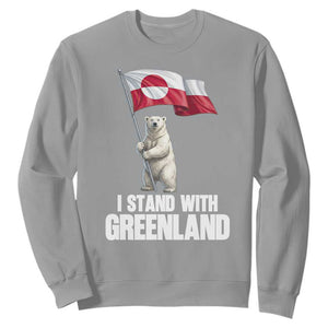 I Stand With Greenland Sweatshirt Cute Polar Bear Holding Flag Political Support TS02 Sport Gray Print Your Wear