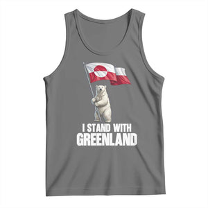 I Stand With Greenland Tank Top Cute Polar Bear Holding Flag Political Support TS02 Black Heather Print Your Wear