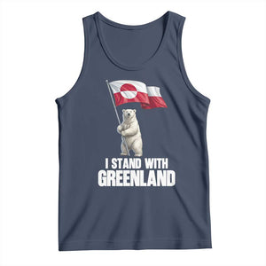 I Stand With Greenland Tank Top Cute Polar Bear Holding Flag Political Support TS02 Navy Print Your Wear