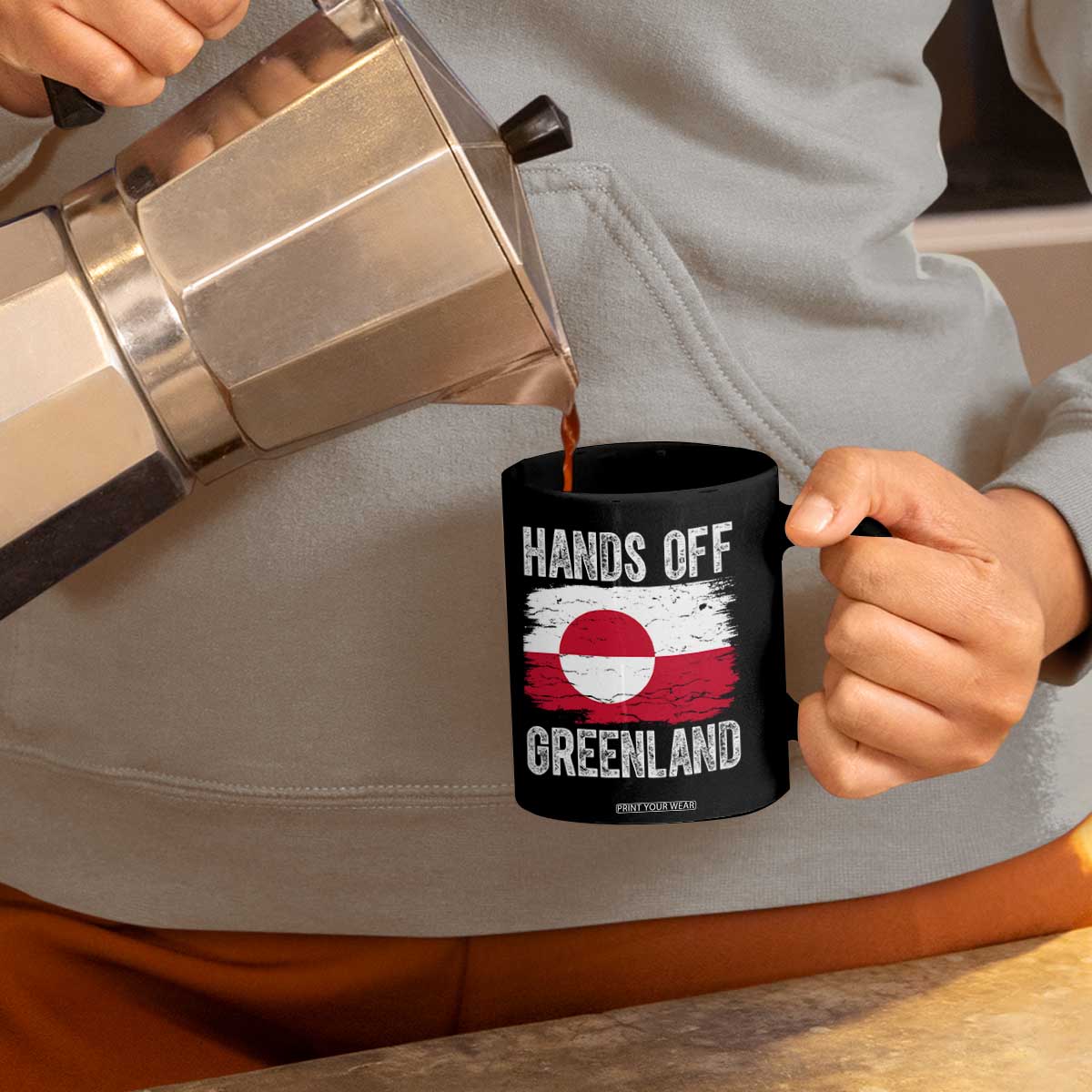 Hands Off Greenland Coffee Mug Distressed Flag Resist Political Protest TS02 Print Your Wear