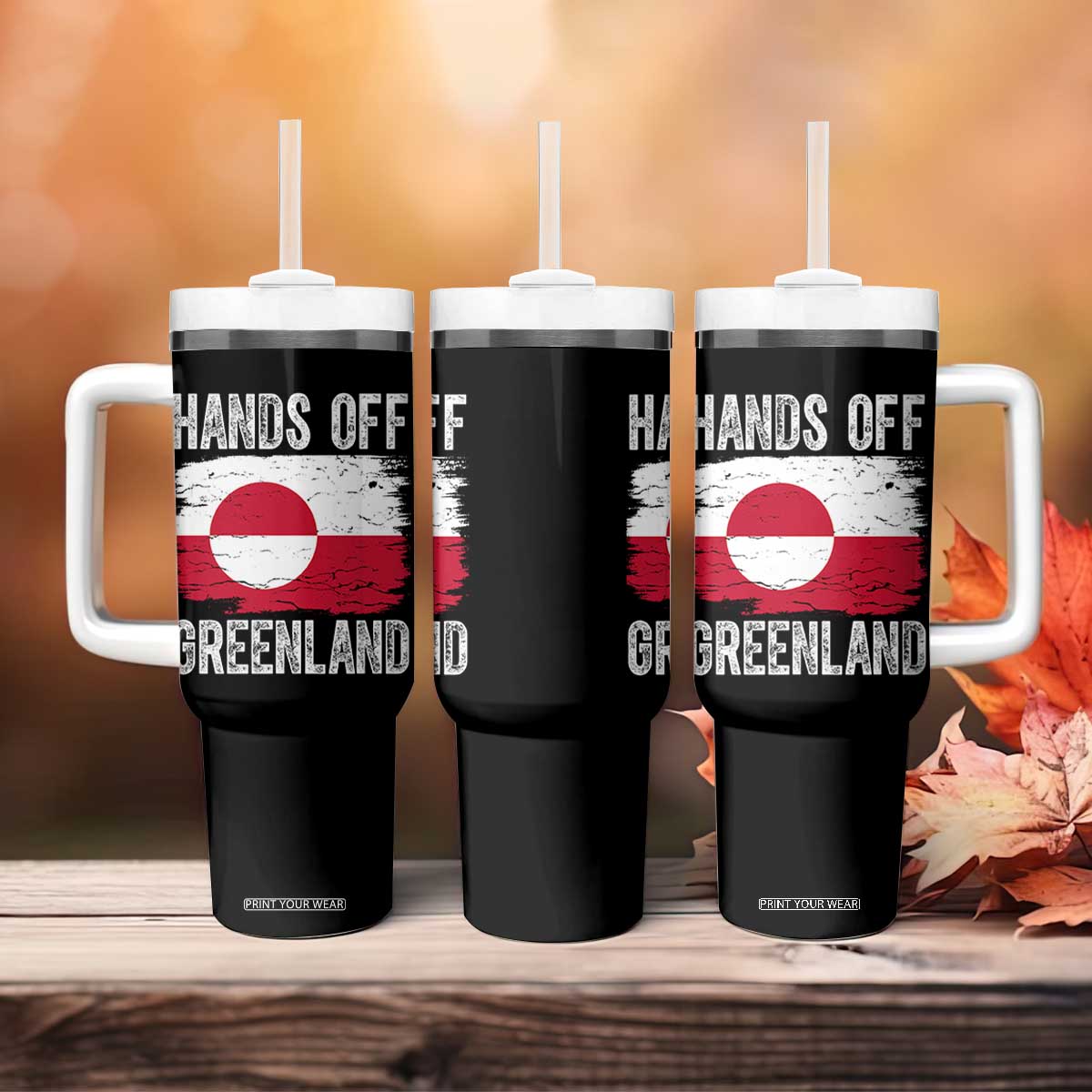 Hands Off Greenland Tumbler With Handle Distressed Flag Resist Political Protest TS02 Print Your Wear
