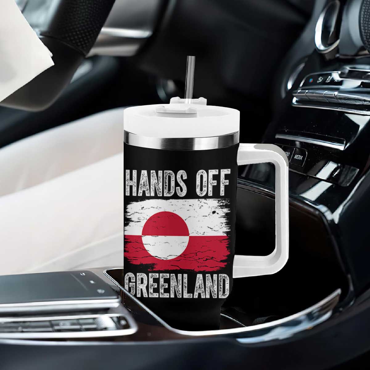 Hands Off Greenland Tumbler With Handle Distressed Flag Resist Political Protest TS02 Print Your Wear