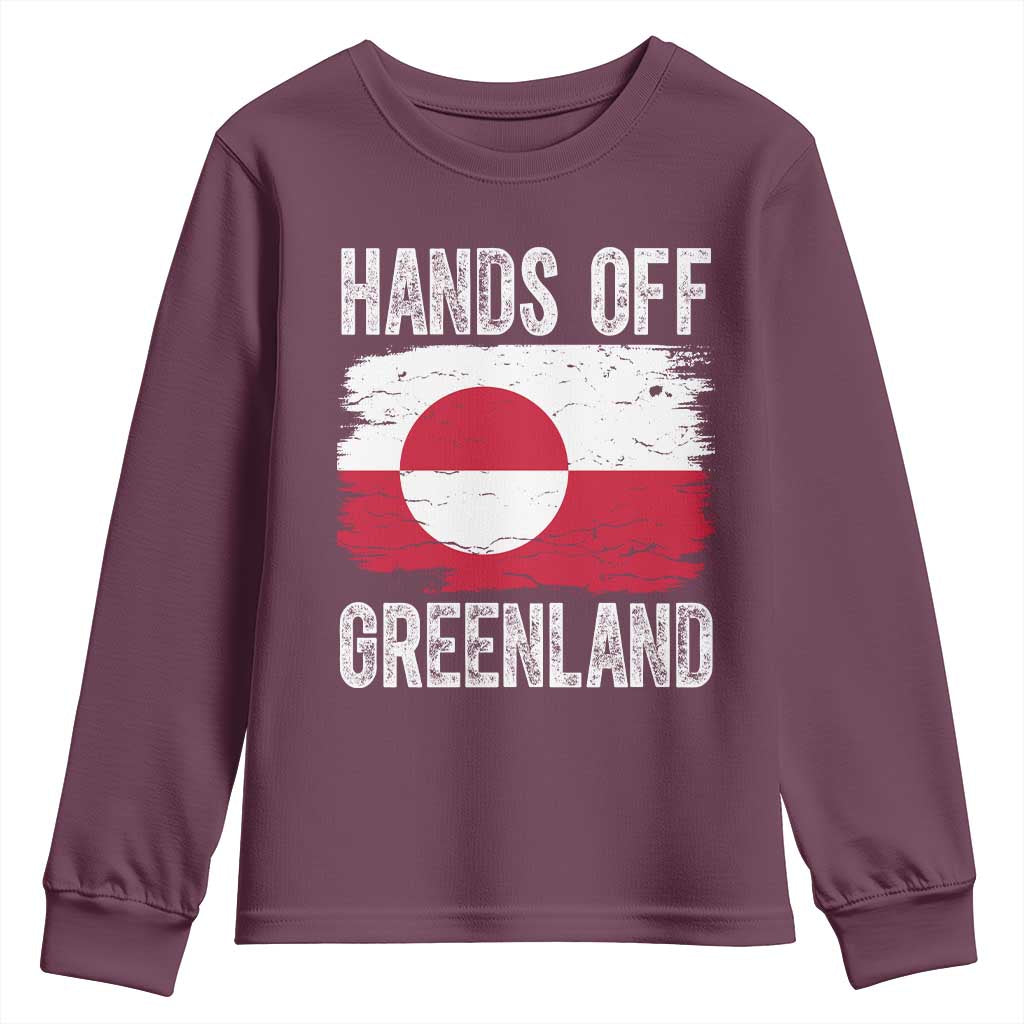 Hands Off Greenland Youth Sweatshirt Distressed Flag Resist Political Protest TS02 Maroon Print Your Wear