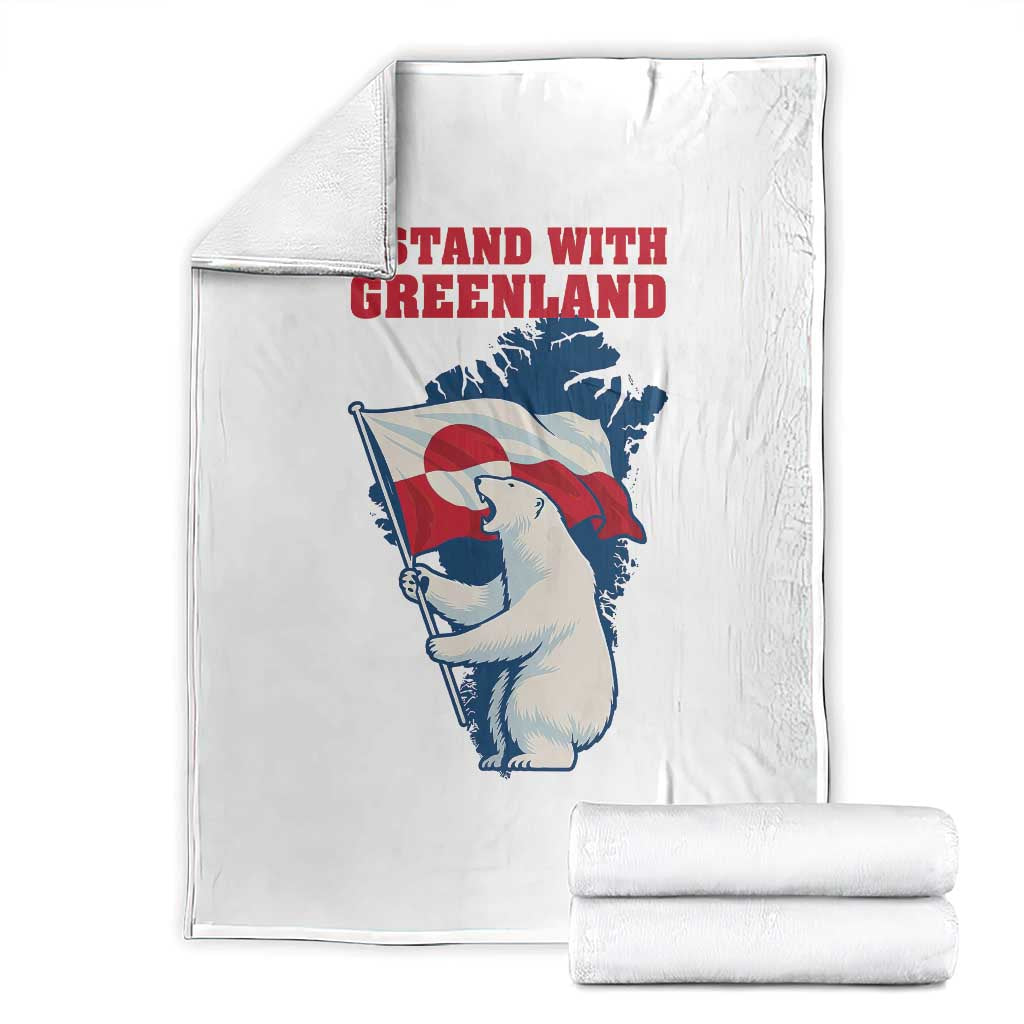 I Stand With Greenland Patriotic Throw Blanket Polar Bear Holding Flag Over Map TS02 White Print Your Wear