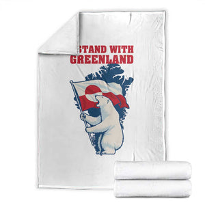 I Stand With Greenland Patriotic Throw Blanket Polar Bear Holding Flag Over Map TS02 White Print Your Wear